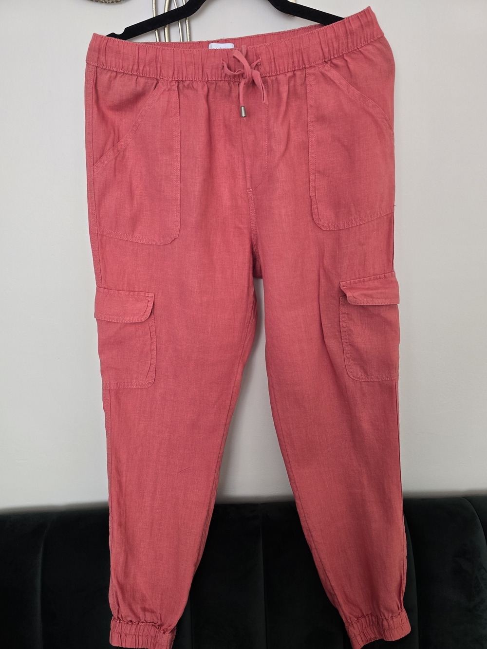 Nicole Miller LINEN Coral Cropped Cargo Joggers SIZE M